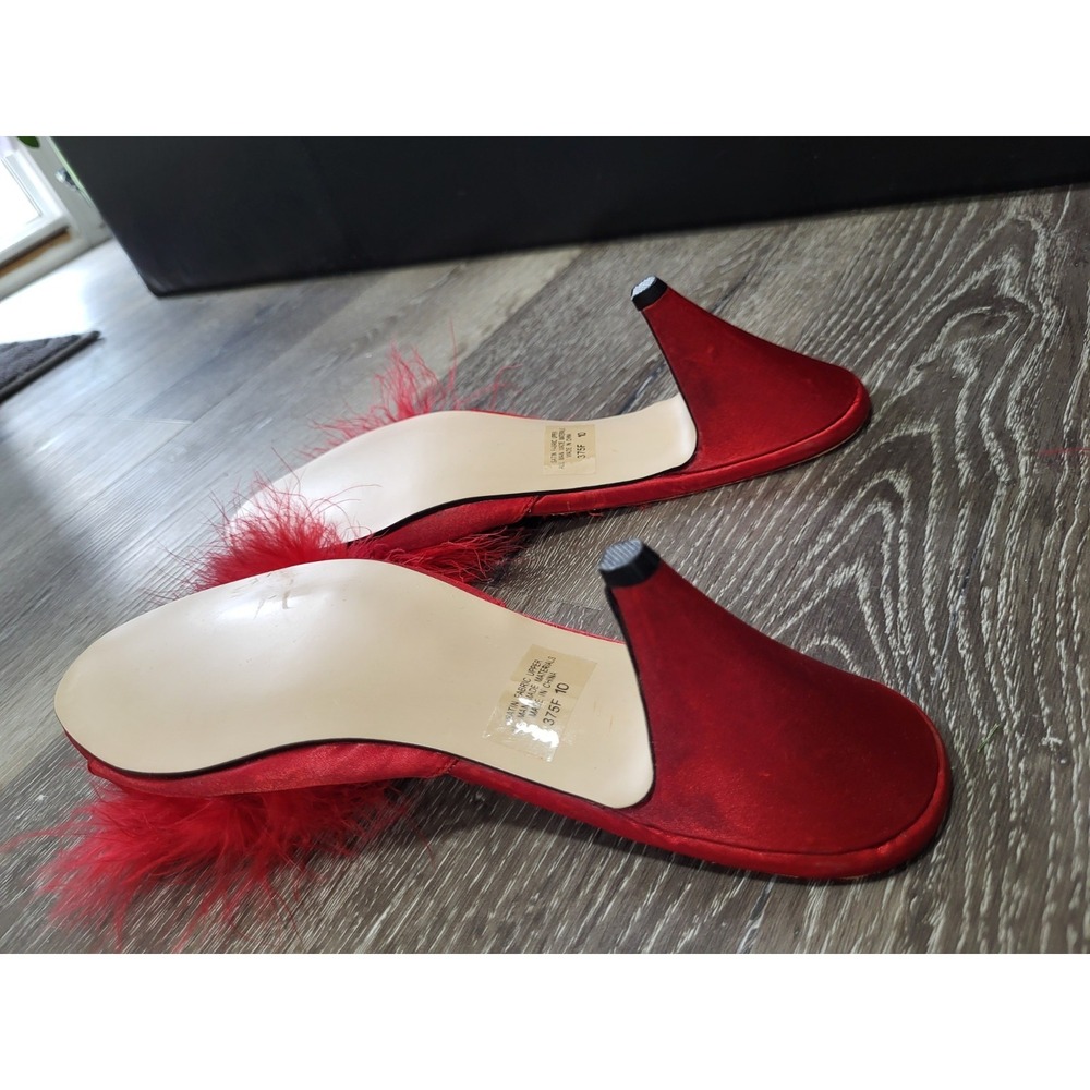 Fredericks of Hollywood Red Feather Kitten Heel Sandals Sz 10 - Picture 5 of 6